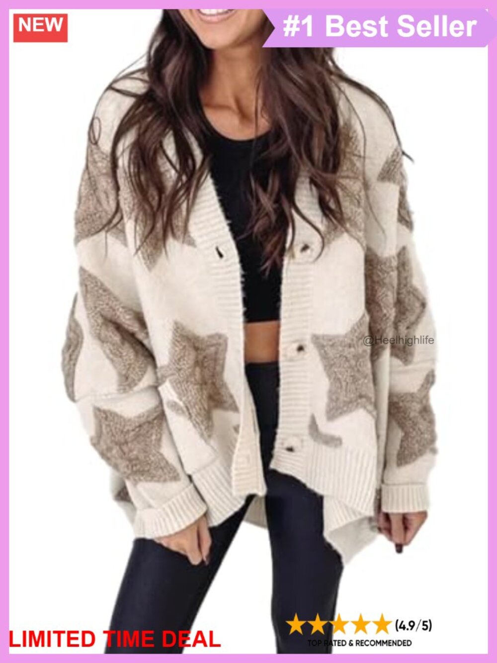 Women's Sherpa Knit Star Open Front Cardigan Long Sleeve Loose Fit Warm